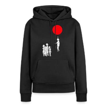 Woman flies with balloon and shows middle finger - Women’s Premium Organic Hoodie - black - Front - Julia (174cm)