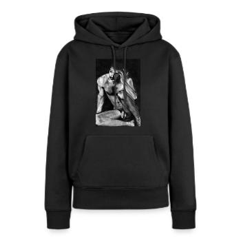 Homme nu à moustache - Sweat à capuche Premium bio Femme - noir - Devant - Julia (174cm)