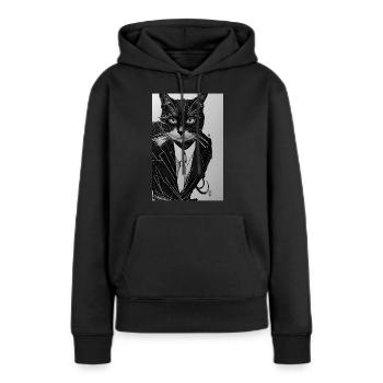 Katze like a sir/ Katze im Anzug - Frauen Premium Bio Hoodie - Schwarz - Vorne - Julia (174cm)