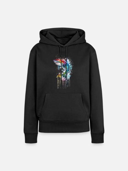 Farbexplosion Hai - Frauen Premium Bio Hoodie - Schwarz