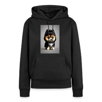 Poméranian "Cream" - Sweat à capuche Premium bio Femme - noir - Devant - Julia (174cm)