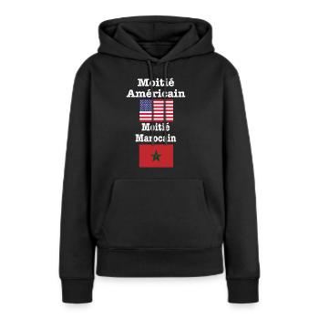 Moitié Américain moitié Marocain - Sweat à capuche Premium bio Femme - noir - Devant - Julia (174cm)