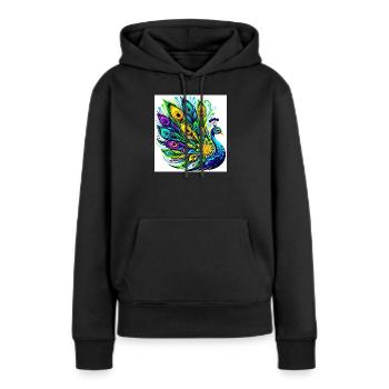 Pfau - Frauen Premium Bio Hoodie - Schwarz - Vorne - Julia (174cm)