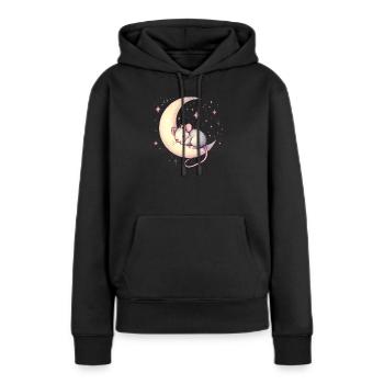 souris endormie paisiblement, sur un croissant de lune - Sweat à capuche Premium bio Femme - noir - Devant - Julia (174cm)