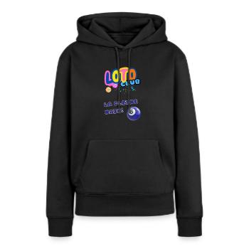 LOTO - BINGO - 5 - LA PLEINE MAIN - Sweat à capuche Premium bio Femme - noir - Devant - Julia (174cm)