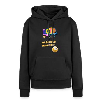 LOTO - BINGO - 3 - LE COUPLE MODERNE - Sweat à capuche Premium bio Femme - noir - Devant - Julia (174cm)