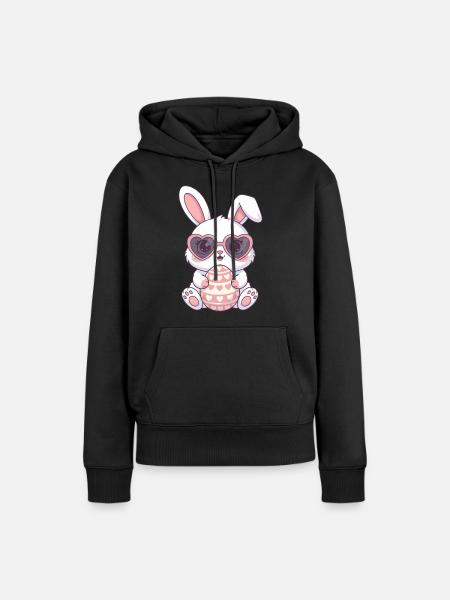 Herzhasen Osterei Charm - Frauen Premium Bio Hoodie - Schwarz