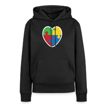 Puzzle du cœur de l’autisme - Sweat à capuche Premium bio Femme - noir - Devant - Julia (174cm)