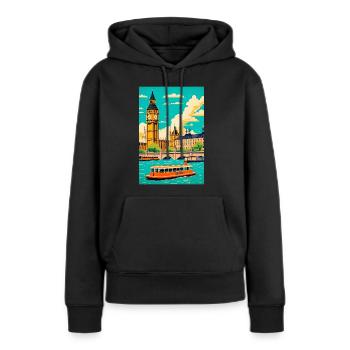 Affiche vintage de Londres - Sweat à capuche Premium bio Femme - noir - Devant - Julia (174cm)