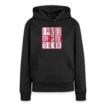 logo j'ai suspendu mon jeu pour être - Sweat à capuche Premium bio Femme - noir - Devant - Julia (174cm)