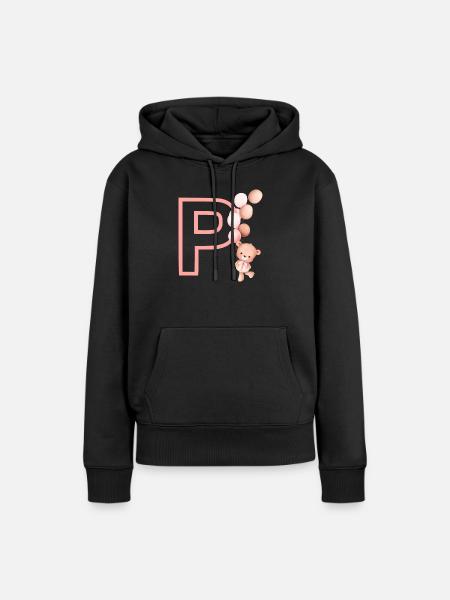 Rosa Bär Buchstabe P - Frauen Premium Bio Hoodie - Schwarz
