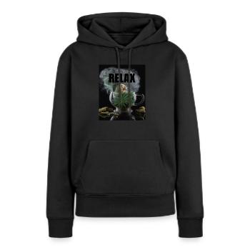 Cannabis Relax Geschenk - Frauen Premium Bio Hoodie - Schwarz - Vorne - Julia (174cm)