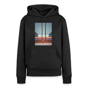 Femme En Robe Rayée Attendant - Sweat à capuche Premium bio Femme - noir - Devant - Julia (174cm)
