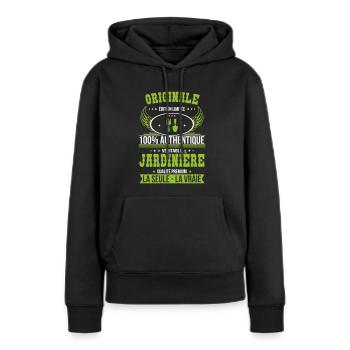 Authentique et véritable jardinière - Originale - Sweat à capuche Premium bio Femme - noir - Devant - Julia (174cm)