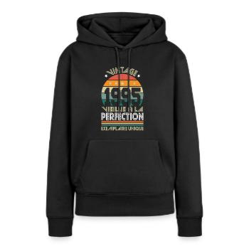 Anniversaire 30 ans - Vintage 1995 - Perfection - Sweat à capuche Premium bio Femme - noir - Devant - Julia (174cm)