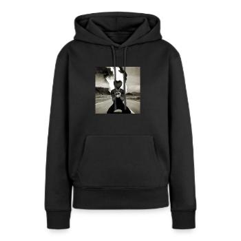 Saint valentin en feu - coeur d'amour - Sweat à capuche Premium bio Femme - noir - Devant - Julia (174cm)