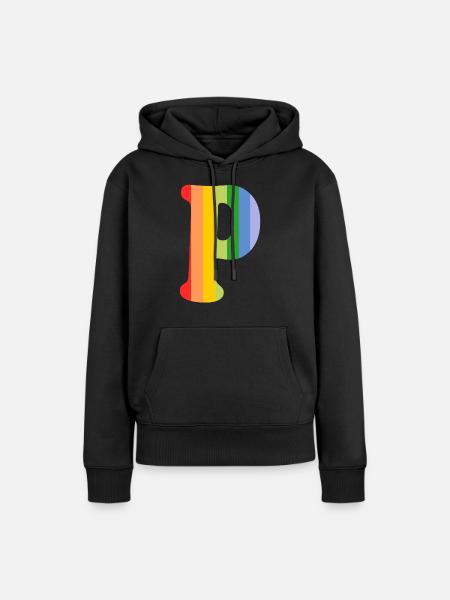 Buchstabe P Regenbogen - Frauen Premium Bio Hoodie - Schwarz