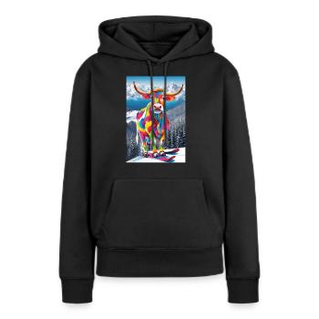 Kuh im Skigebiet - Frauen Premium Bio Hoodie - Schwarz - Vorne - Julia (174cm)