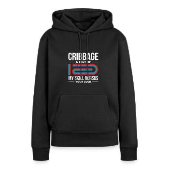 Cribbage Un test de mes compétences - Sweat à capuche Premium bio Femme - noir - Devant - Julia (174cm)