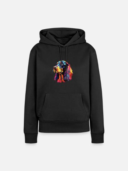 Akvarell fargerik Gordon Setter - Premium økologisk hettegenser for kvinner - svart