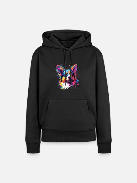 Akvarell Fargerik Cardigan Welsh Corgi - Premium økologisk hettegenser for kvinner - svart