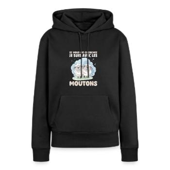 Si vous me cherchez, je suis avec les brebis - Sweat à capuche Premium bio Femme - noir - Devant - Julia (174cm)