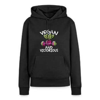 Vegane Und Siegreiche Lustige Pflanzliche Fitness - Frauen Premium Bio Hoodie - Schwarz - Vorne - Julia (174cm)