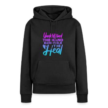 Comprendre la main et sentir la guérison - Sweat à capuche Premium bio Femme - noir - Devant - Julia (174cm)