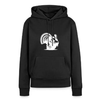 Riesiger fetter Truthahn mit Gefieder Federn - Frauen Premium Bio Hoodie - Schwarz - Vorne - Julia (174cm)