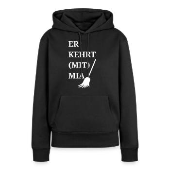 Er kehrt mia - Frauen Premium Bio Hoodie - Schwarz - Vorne - Julia (174cm)