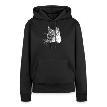 Tête de chat - Blanc - Sweat à capuche Premium bio Femme - noir - Devant - Julia (174cm)