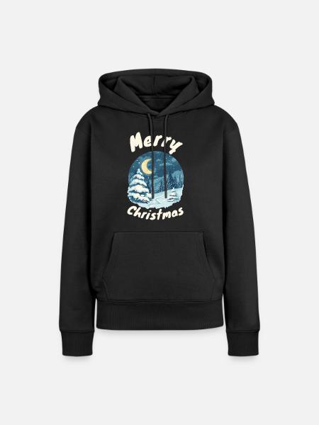 Merry Christmas Winterwald Illustration - Frauen Premium Bio Hoodie - Schwarz