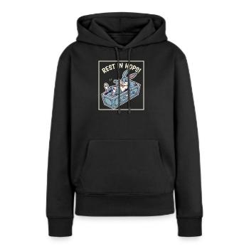 Hops Ruhestand: Osterhase im Sarg - Frauen Premium Bio Hoodie - Schwarz - Vorne - Julia (174cm)