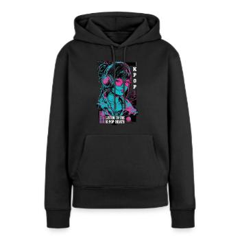 K-Pop Korea Popmusik Mädchen Kopfhörer Neon Pink - Frauen Premium Bio Hoodie - Schwarz - Vorne - Julia (174cm)