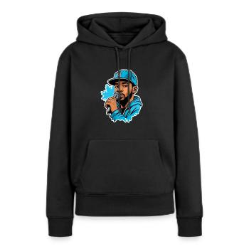 MC avec micro - Sweat à capuche Premium bio Femme - noir - Devant - Julia (174cm)