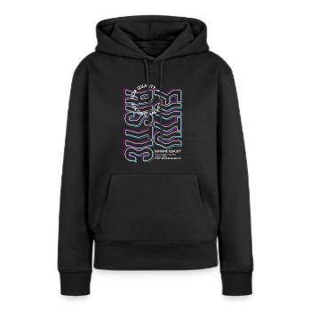 Futuristic Streetwear - Frauen Premium Bio Hoodie - Schwarz - Vorne - Julia (174cm)
