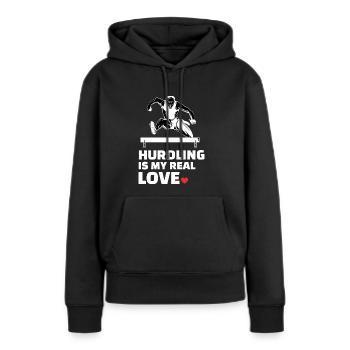 J’aime les obstacles - Sweat à capuche Premium bio Femme - noir - Devant - Julia (174cm)
