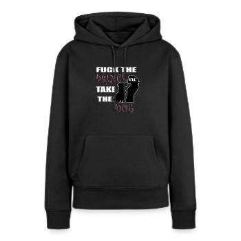 ILL Prendre le chien - Sweat à capuche Premium bio Femme - noir - Devant - Julia (174cm)