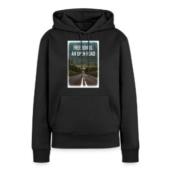 Liberté - Sweat à capuche Premium bio Femme - noir - Devant - Julia (174cm)