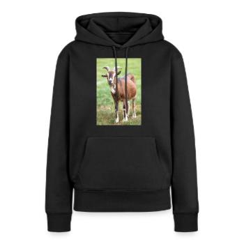 Chèvre (Ziege, Capra) brune et noire - Sweat à capuche Premium bio Femme - noir - Devant - Julia (174cm)