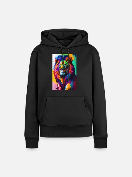 lion coloré - Sweat à capuche Premium bio Femme - noir