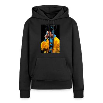 MusicOn WorriesOff - Sweat à capuche Premium bio Femme - noir - Devant - Julia (174cm)