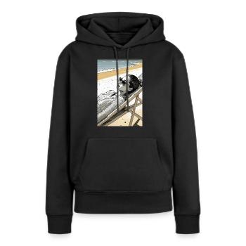 Femme allongée sur une chaise longue sur la plage - Sweat à capuche Premium bio Femme - noir - Devant - Julia (174cm)