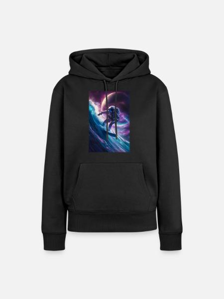 Galaktischer surfender Astronaut - Frauen Premium Bio Hoodie - Schwarz