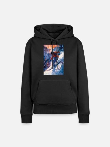 Epische Snowboard-Abenteuerkunst - Frauen Premium Bio Hoodie - Schwarz