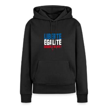LIBERTE EGALITE BOISSONS A VOLONTE ! - Sweat à capuche Premium bio Femme - noir - Devant - Julia (174cm)