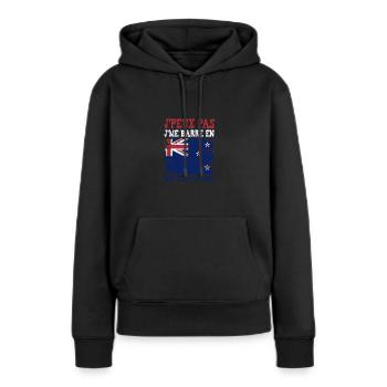 Ich kann nicht, ich bin in Neuseeland - Frauen Premium Bio Hoodie - Schwarz - Vorne - Julia (174cm)