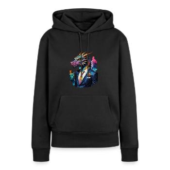 Dragon en costume - Sweat à capuche Premium bio Femme - noir - Devant - Julia (174cm)