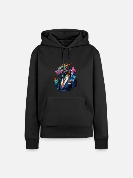 Drache im Anzug - Frauen Premium Bio Hoodie - Schwarz