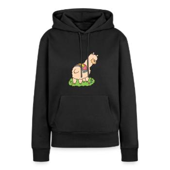 Alpaka auf Wiese. - Frauen Premium Bio Hoodie - Schwarz - Vorne - Julia (174cm)